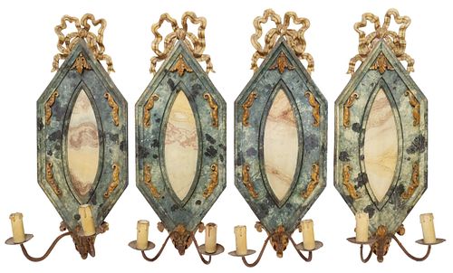 (4) ITALIAN PAINTED MARBLEIZED TWO-LIGHT SCONCES