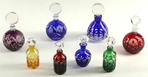 (8) CUT TO CLEAR CRYSTAL PERFUME/ SCENT BOTTLES