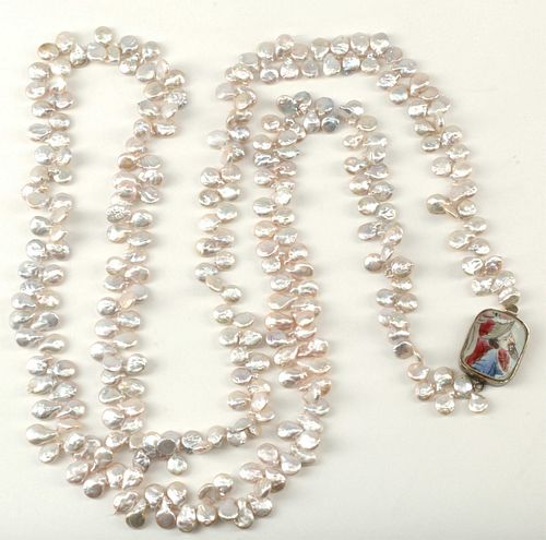 ESTATE LONG COIN PEARL NECKLACE WITH 925 CLASP