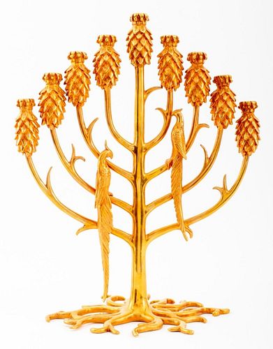 Erte "Tree of Life" Gilt Bronze Menorah, 1987