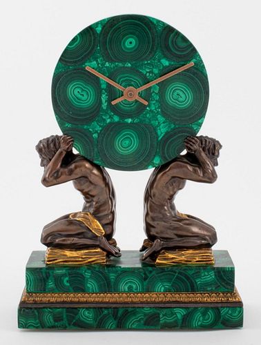Patinated & Gilt Bronze Mounted Malachite Clock
