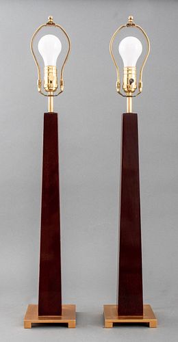 Art Deco Style Mahogany Table Lamps, Pair
