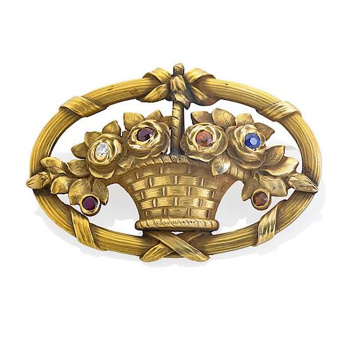 JEWELED 14K GOLD BROOCH, GILLOT & CO.