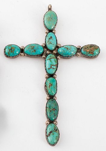Native American Silver Turquoise Cross Pendant