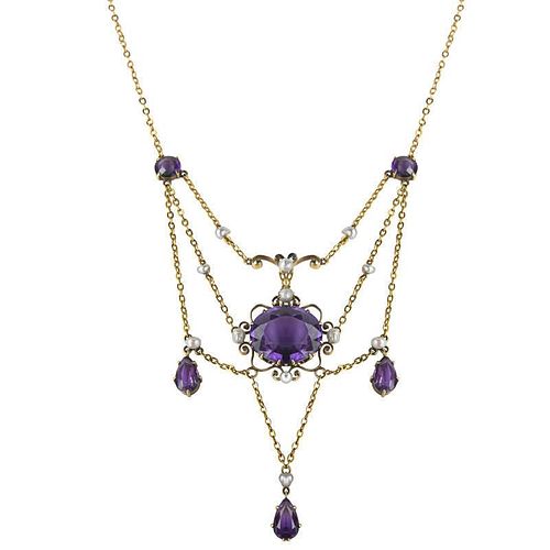 BELLE EPOQUE AMETHYST AND PEARL FESTOON NECKLACE