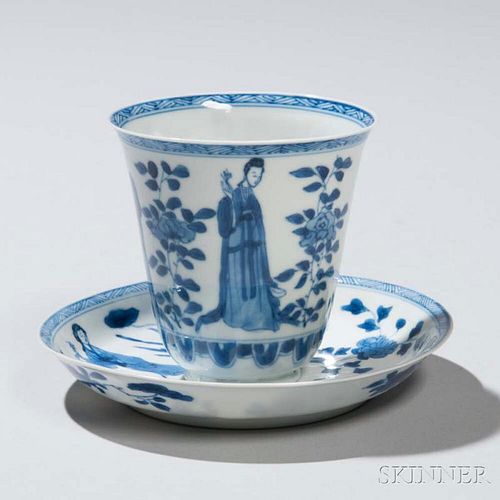 Blue and White Cup and Dish 青花人物茶杯及茶托