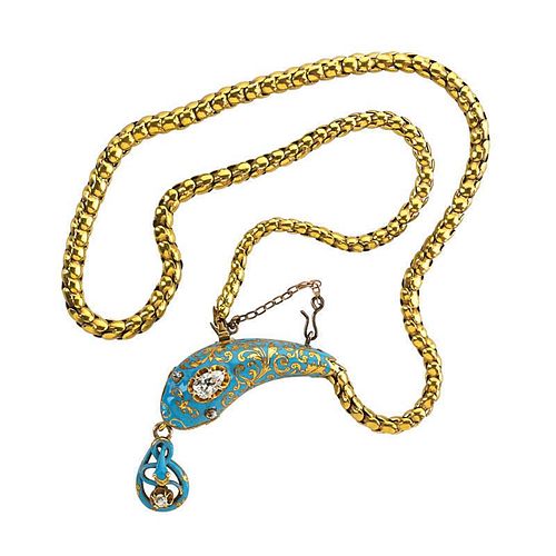 VICTORIAN ENAMELED GOLD DIAMOND SERPENT NECKLACE