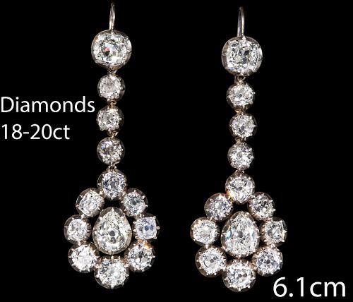 MAGNIFICENT AND IMPORTANT PAIR OF ANTIQUE VICTORIAN DIAMOND EARRINGS