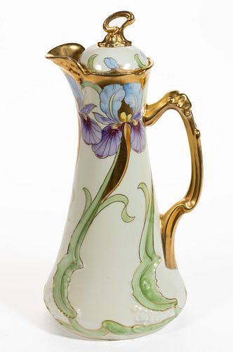 FRENCH LIMOGES HAND-PAINTED PORCELAIN CHOCOLATE POT