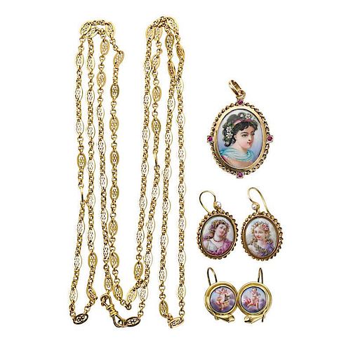 COLLECTION OF VICTORIAN LIMOGES ENAMEL JEWELRY