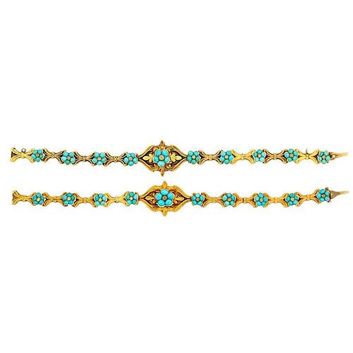 PAIR OF VICTORIAN GOLD "FORGET-ME-NOT" BRACELETS