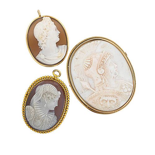 THREE VICTORIAN GOLD MOUNTED CAMEOS