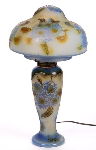 LEMAITRE FRENCH CAMEO ART GLASS ELECTRIC TABLE LAMP