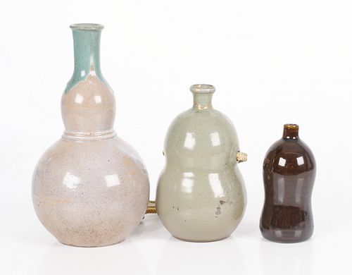 Three Antique Japanese Ceramic Sake Bottles