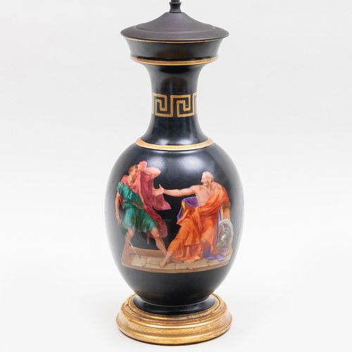 English Painted and Transfer Printed Vase Mounted as a Lamp