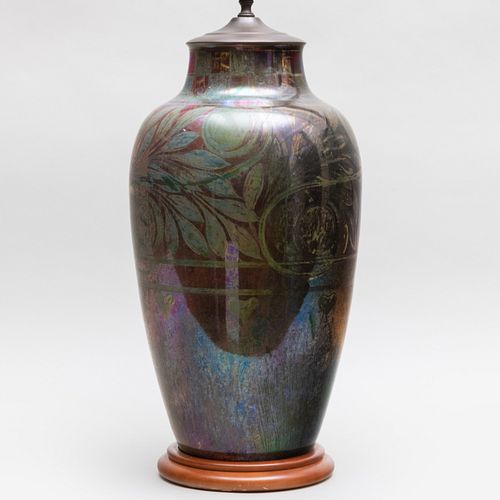 Pilkington's Lancastrian Pottery Vase Decorated by Gladys Rogers Mounted as a Lamp