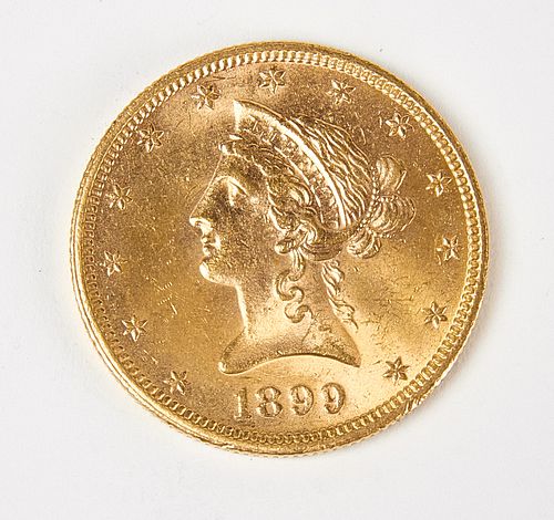 1899 Ten Dollar Gold Liberty Coin, UNC, Raw 