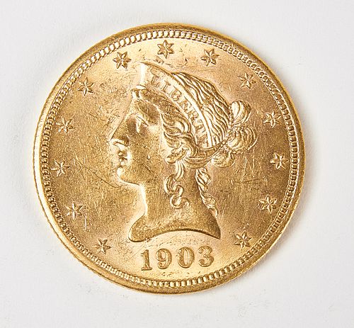 1903-O Ten Dollar Gold Liberty Coin, MS, Raw 