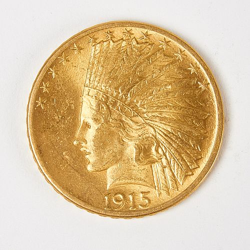1915 Ten Dollar Gold Liberty Coin, AU, Raw