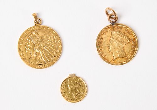 Three U.S Gold Coins as Pendants 