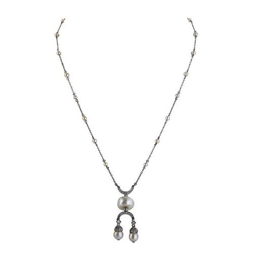 BELLE EPOQUE NATURAL PEARL AND DIAMOND LAVALIERE