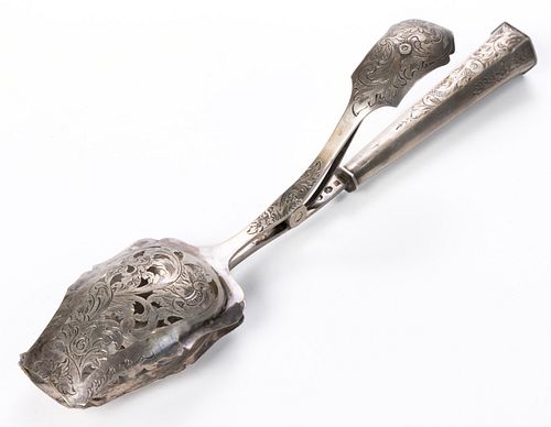 DUTCH ENGRAVED-DECORATED 0.833 SILVER SERVING TONGS