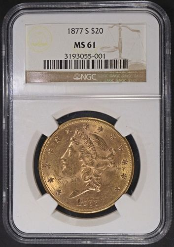 1877-S $20 GOLD LIBERTY NGC MS-61