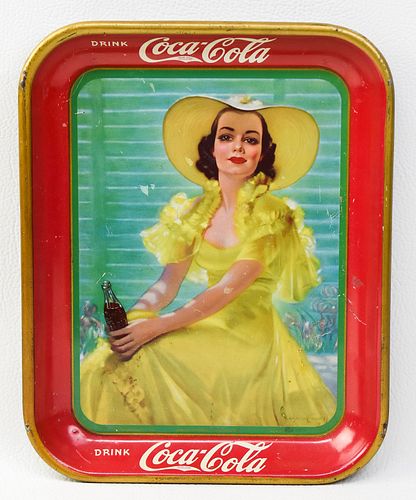 1938 COCA-COLA "GIRL IN YELLOW DRESS" TRAY