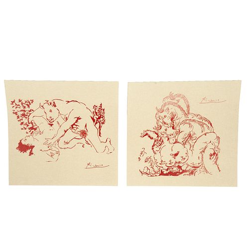 PABLO PICASSO, Serie Minotauro, 1947, Firmadas en malla, Serigrafías I, II, III, 30 x 30 cm medidas totales de cada una, Piezas: 3