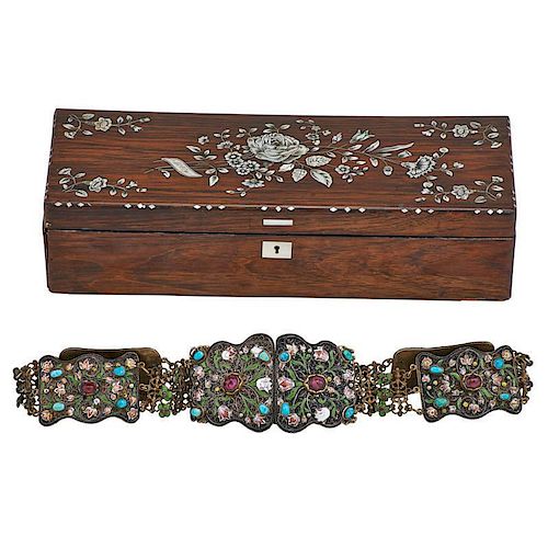 HUNGARIAN JEWELED AND ENAMELED SILVER BELT