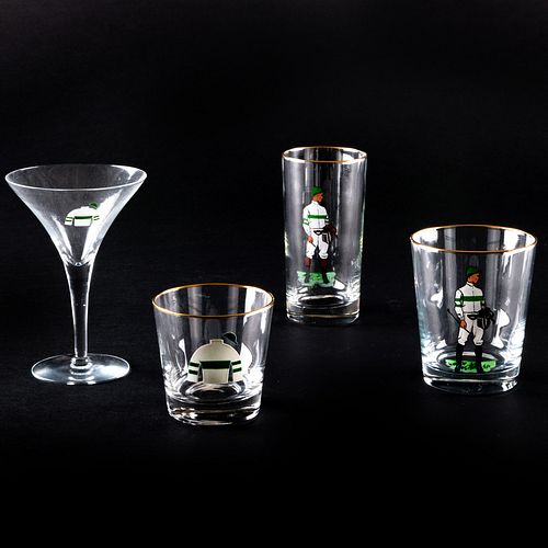Group of Painted Equestrian Themed Glassware