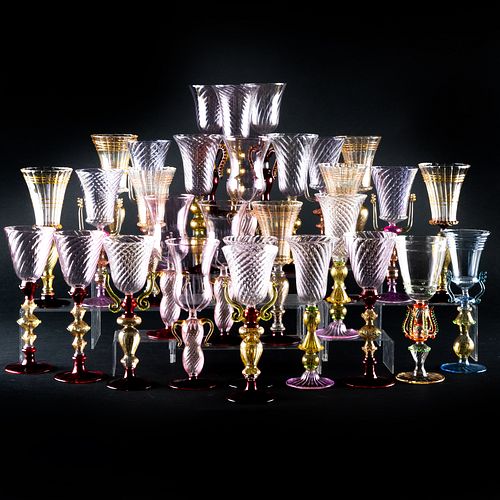 Set of Twenty-Eight Murano Glass Goblets