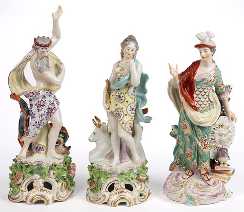 EUROPEAN PORCELAIN HAND-PAINTED FIGURES, LOT OF THREE