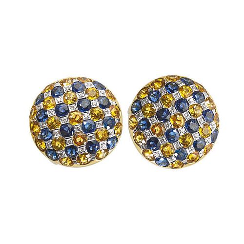 BLUE & YELLOW SAPPHIRE, DIAMOND 18K GOLD EARRINGS