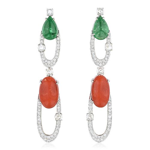 Emerald Coral and Diamond Drop Earrings