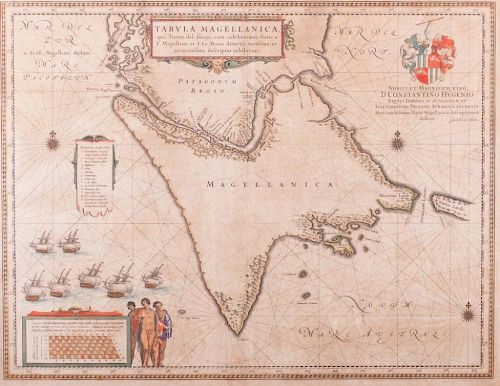 Blaeu 17th C Hand Colored Straits of Magellan Map