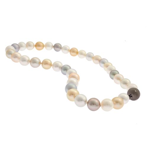 Multi-Colored South Sea Cultured Pearl, Diamond, 18k Necklace