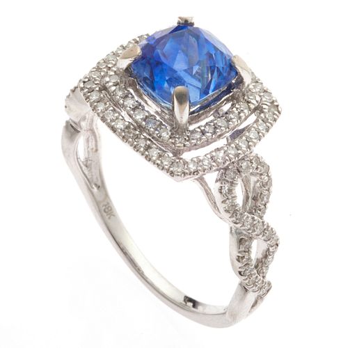 Natural Ceylon Sapphire, Diamond, 18k White Gold Ring