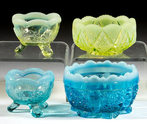 ASSORTED PRESSED OPALESCENT GLASS OPEN SALTS, LOT OF FOUR