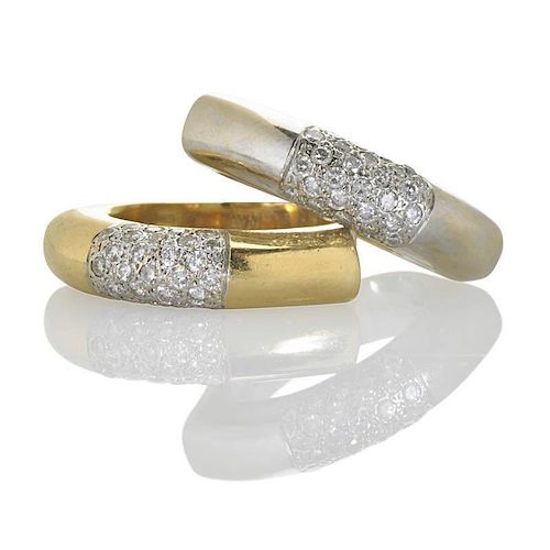 TWO ITALIAN 18K GOLD AND DIAMOND RINGS