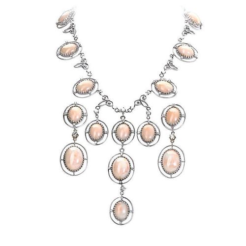 ANGEL SKIN CORAL DIAMOND NECKLACE AND EARRINGS