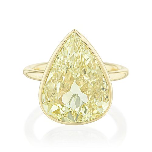 6.02-Carat Pear Shaped Fancy Yellow Diamond Ring, GIA Certified