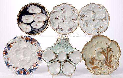 FRENCH LIMOGES PORCELAIN OYSTER PLATES, LOT OF SIX