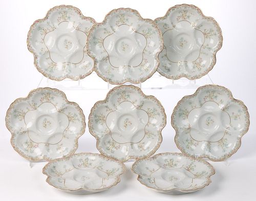 FRENCH HAVILAND LIMOGES PORCELAIN OYSTER PLATES, LOT OF EIGHT
