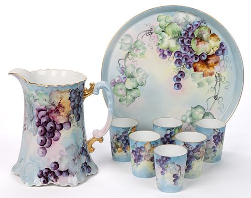 FRENCH PORCELAIN HAND-PAINTED EIGHT-PIECE LEMONADE SET