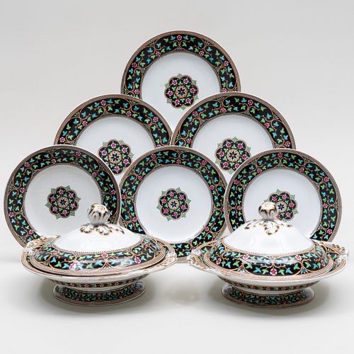 A.W.N. Pugin for Minton Porcelain Service in the 'Black Myrtle' Pattern 