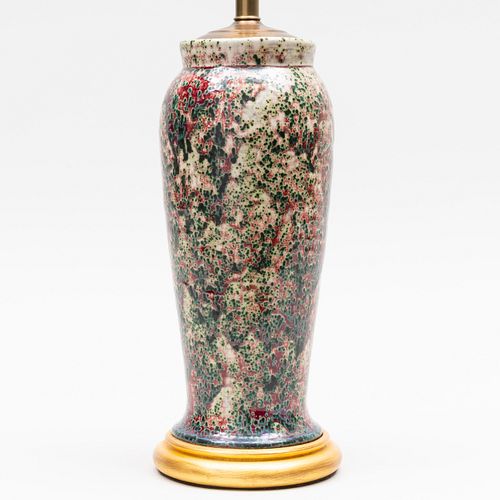 Ruskin Glazed Stoneware Vase Mounted as a Lamp