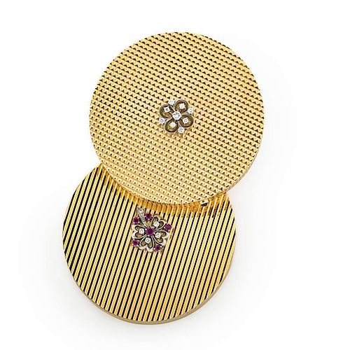 TWO JEWELED 14K YELLOW GOLD COMPACTS