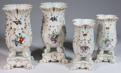 FRENCH OLD PARIS PORCELAIN PAIR OF MANTEL VASES, LOT OF TWO