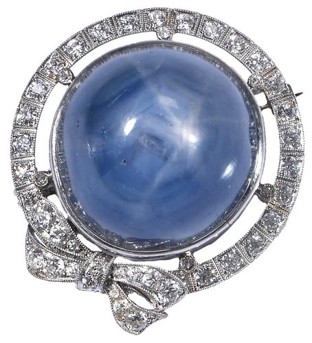 87.53ct. Natural Star Sapphire and Diamond Brooch